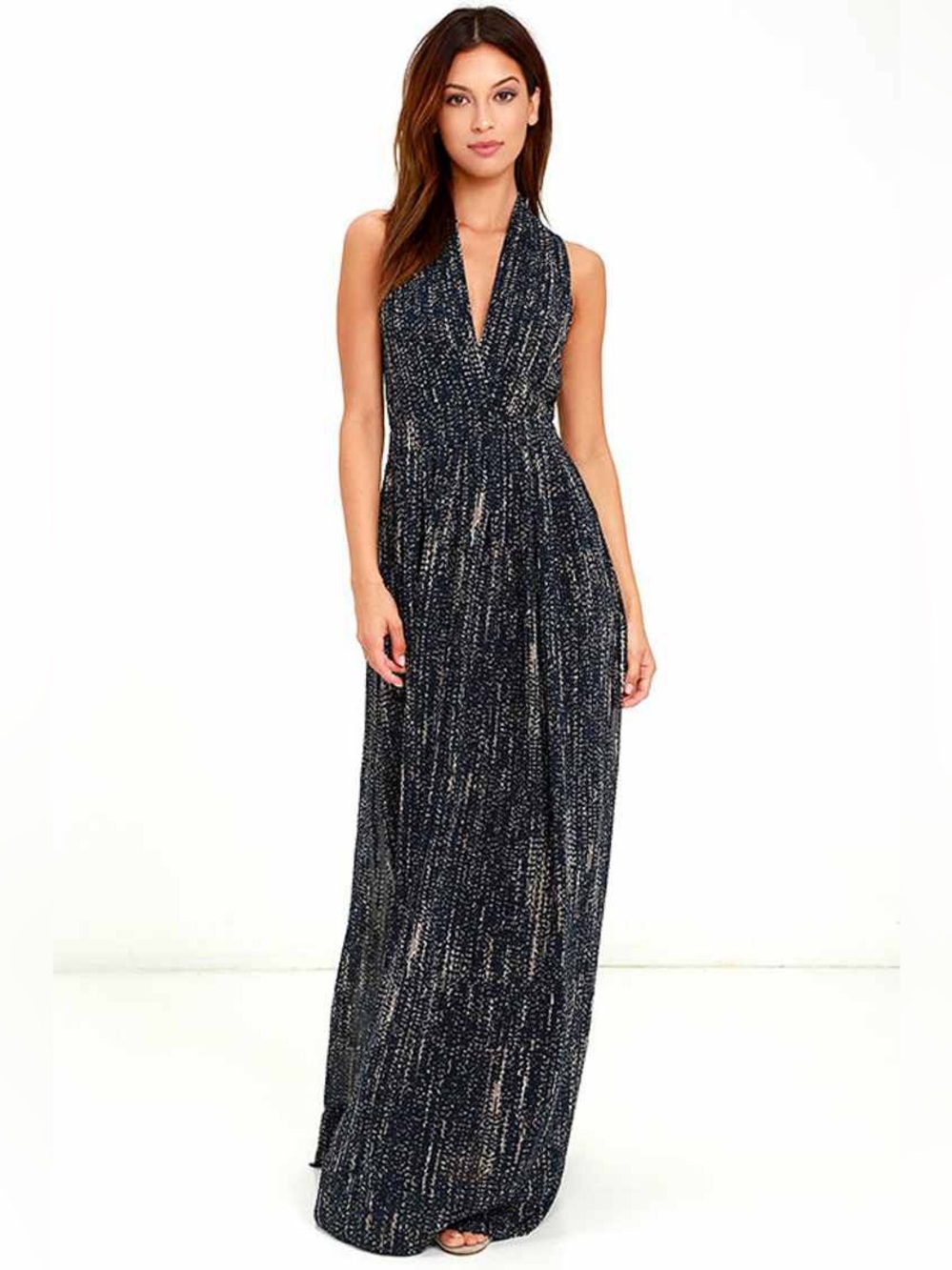 Lulus Olivaceous Navy Blue Print Maxi Dress